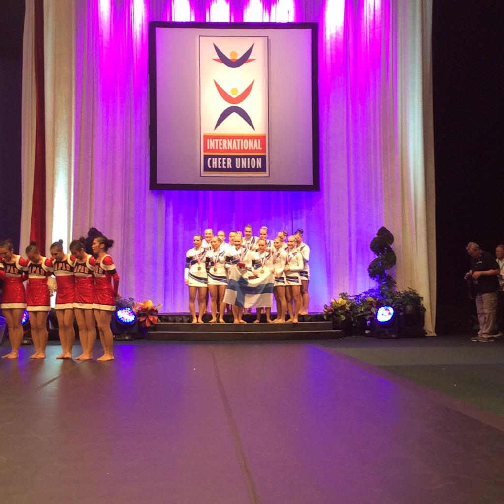 ICUcheer's tweet photo. Congratulations to the Freestyle Pom Bronze Medalist, #TeamFinland ! #ICUworlds http://t.co/QChWP21yFg