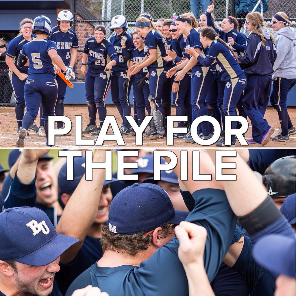 BethelRoyals's tweet photo. Tomorrow both the #BURoyals softball and baseball team #PlayForThePile! Cheer them on to their first MIAC title! http://t.co/kUu7KJaCzf