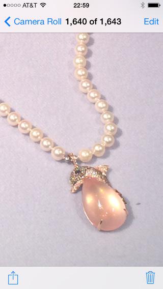bhWaterjewels's tweet photo. That #FridayFeeling 52 carats of flawless #StarRoseQuartz #naturalPearls and a diamond Dolphin #luxe #jewel http://t.co/oimI0pIFup