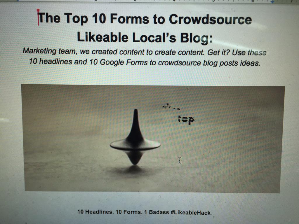 megriedinger's tweet photo. We created content to create content. Will your idea make our blog? http://t.co/HJQfSUKbP9 #LikeableHack @Gabb_ing http://t.co/605bCBsOgK