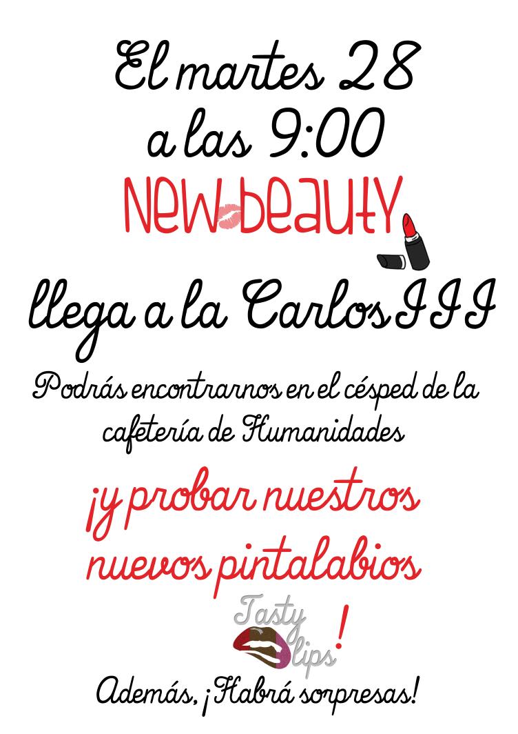 NewBeautyTL's tweet photo. ¿Has comido ya?¡Pues te traemos el postre!Si estudias en la #uc3m podrás encontrarnos allí el martes. Pronto+info💋RT🙏 http://t.co/AAyxqFnZN6