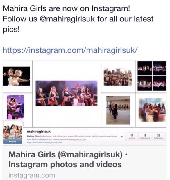 MahiraGirls's tweet photo. @MahiraGirls are now on @instagram! Follow out adventures on @mahiragirlsuk #bellydance #bellyfusion #dancers #dance http://t.co/pcLM9rjJyF