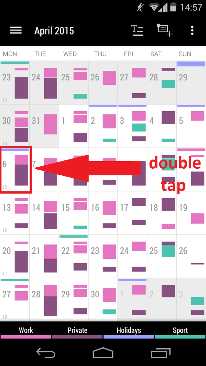 BizCalPro's tweet photo. #DidYouKnow #doubleTap in #monthView opens #dayView for a #quick #overview #BusinessCalendar http://t.co/09xzf6hs6O http://t.co/RjeShVAZ70