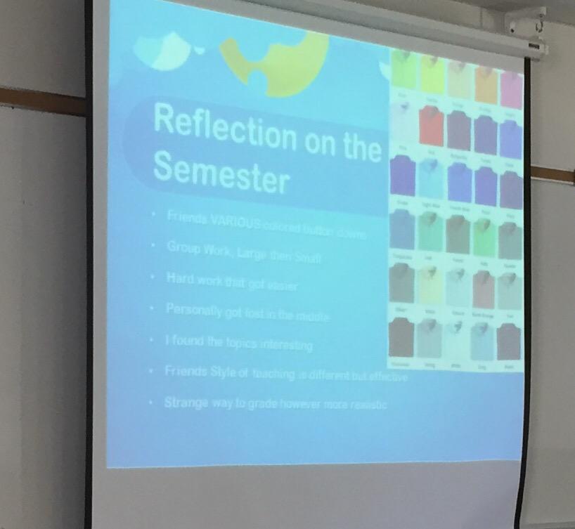 chris_friend's tweet photo. Final presentations today. What did students learn? “Friend has a LOT of collared button-downs.”
Oh, jeez.
#cf122 http://t.co/9bbBI0AC0P