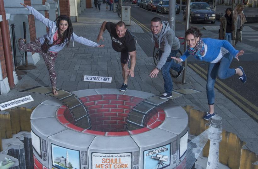 EoinBearla's tweet photo. Cool 3D street art outside .@RisingSONSCork at last night's launch of .@SchullShorts film festival West #Cork #CFSFF http://t.co/QbUIgPC5Ad