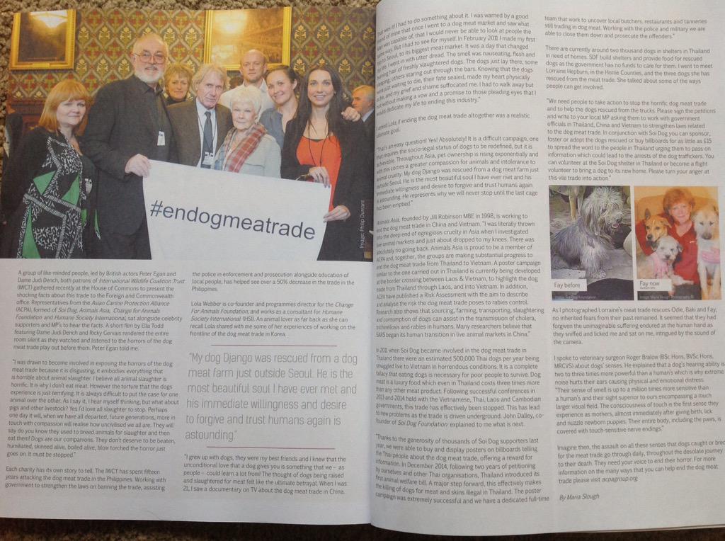 mariasloughpics's tweet image. Change For Animals Foundation and @HSIGlobal featured in #endogmeatrade article in this month&apos;s @VeganLife_Mag