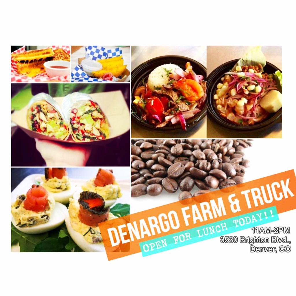 WE'RE OPEN FOR #LUNCH #TODAY! Come 2 #Denargo &amp; get a #free #beer at @Frinightbazaar #2NITE!! 🌽🚍🍺🙈💚 #FoodTrucks #RiNo