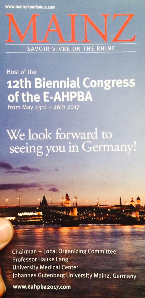 EAHPBA2019's tweet photo. So the 12th EAHPBA Congress will be in Mainz, Germany in 2017. #ManchesterSurgicalWeek #EAHPBA2017 http://t.co/hv2jOYS3Dx