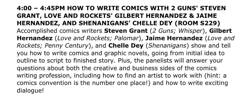 ChelleDey's tweet photo. Today at 4pm, I am lucky enough to share a panel discussion with Stephen Grant and Gilbert and Jaime Hernandez! http://t.co/eiq0JqN5NX