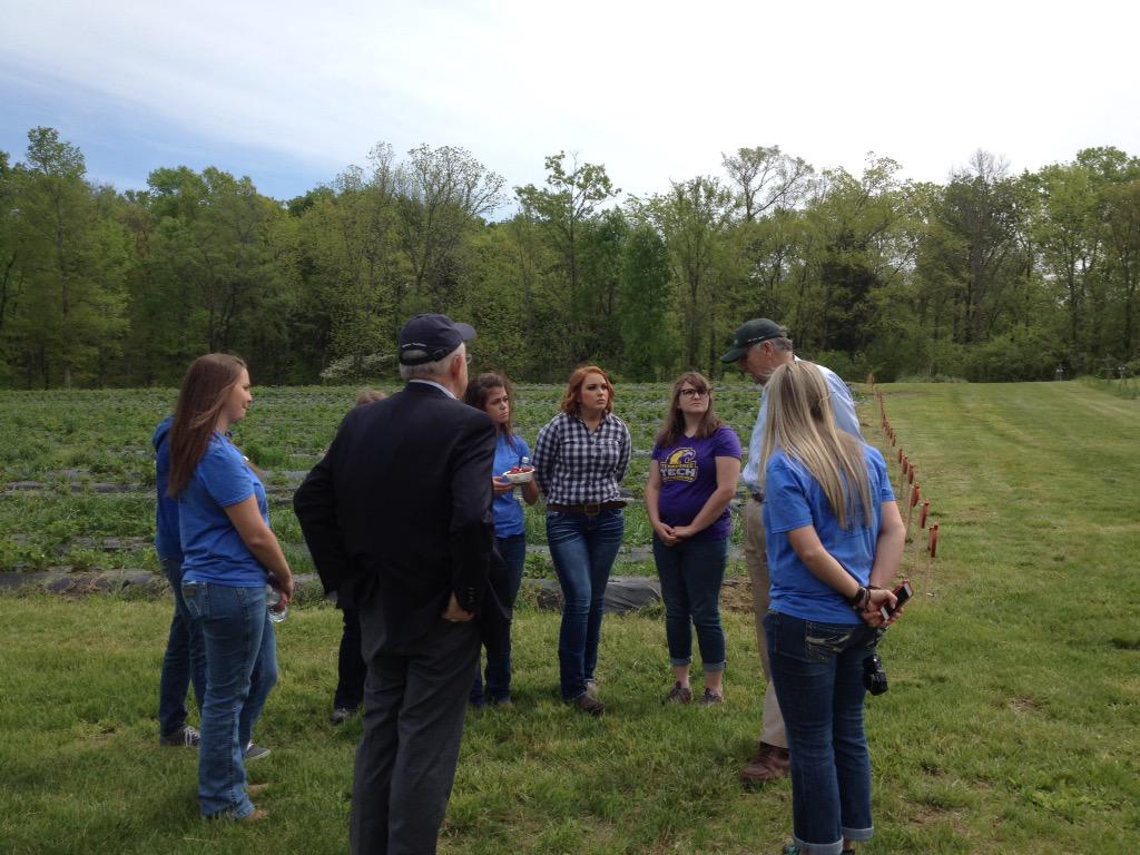 TNAgriculture's tweet photo. TTU students talk the future of farming with Comm. Johnson &amp; Asst. Commissioner Harlan at Strawberry School. http://t.co/q1lQiXDsKe