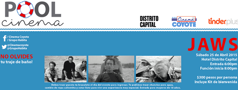 obs_publishing's tweet photo. #QuéHacerEsteFin #HOY en #HotelDistritoCapital hay #PoolCinema proyectan Tiburón @GrupoHabita @Cinemascoyote http://t.co/Ed7kMGUtQ5