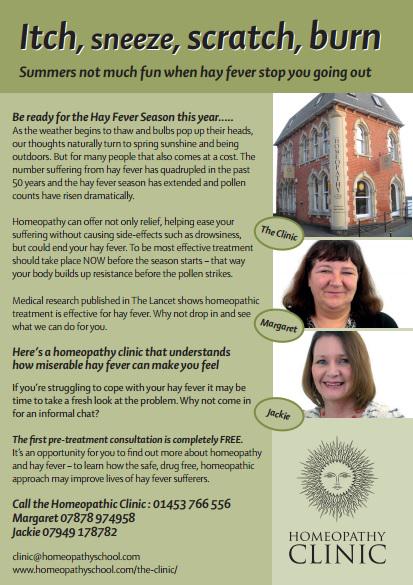 StroudHomeopath's tweet photo. Our #Hayfever Clinic is back again tomorrow Sat 25th April 10-2! Pop by&amp;see how #homeopathy can help you! http://t.co/V3F00aUnHY