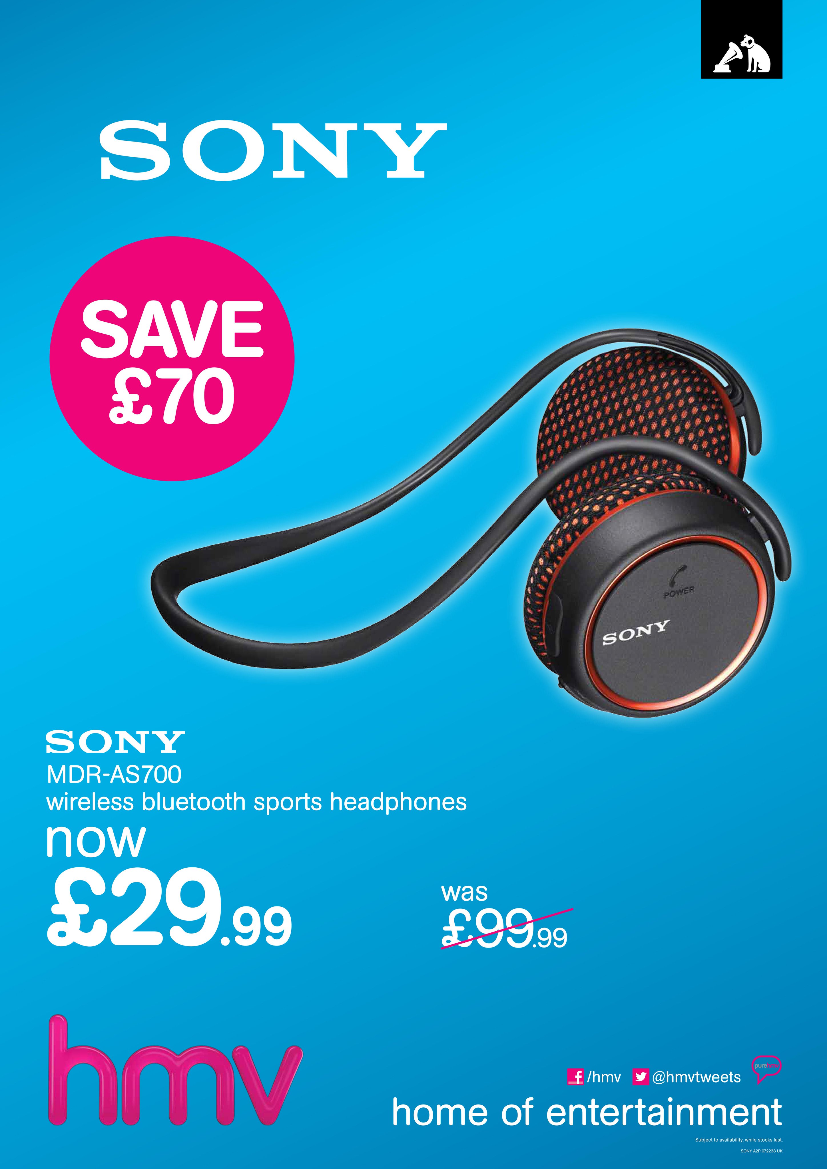 hmv on X Save 70 on these Sony sport wireless bluetooth headphones in store now fit for a marathon http t dzWiGFThbd X