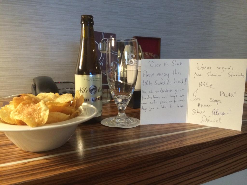 MrRushiSheth's tweet photo. @sheratonhotels, flight cncld and stranded in Stockholm.thankfully sheraton stk staff made a bad day better w/this http://t.co/jOqNBLyZWU