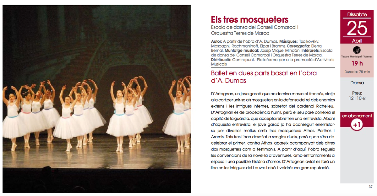 Contrapuntem's tweet photo. Demà a aquesta hora, estrena del Ballet 'Els Tres Mosqueters' amb música en directe per l'Orquestra Terres de Marca! http://t.co/4HiBBZxGnB