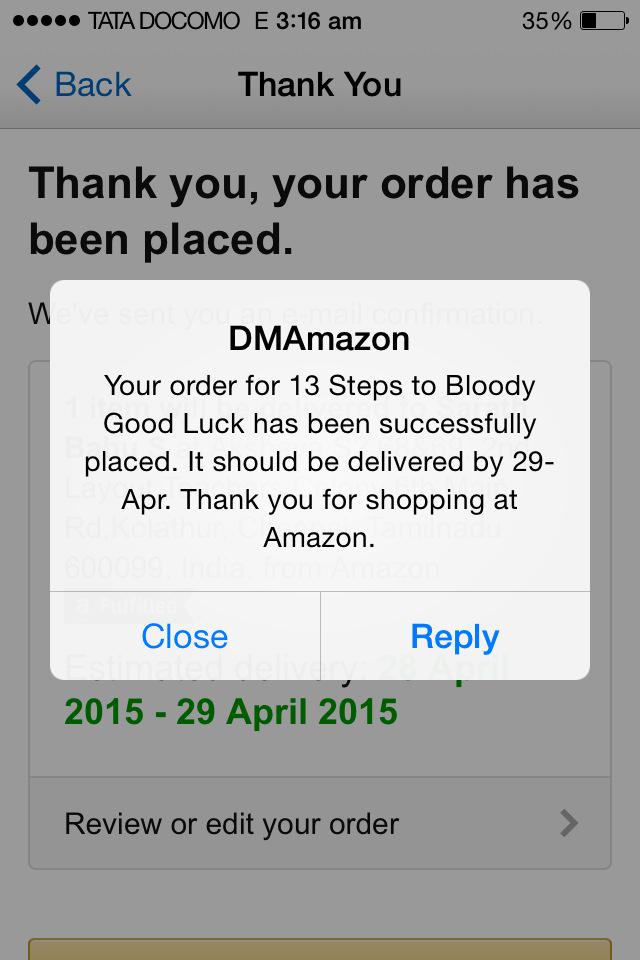 AryanSarath's tweet photo. I have ordered the #13StepsToBloodyGoodLuck @13StepSeries by @ashwinsanghi Have You?? http://t.co/vkXJ3rNsRC