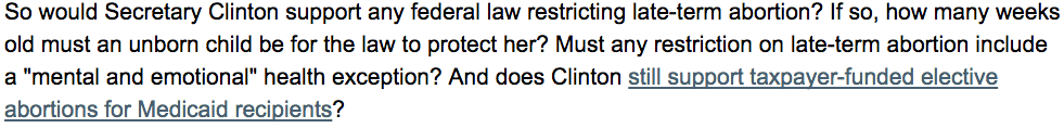 Clinton's spokesman still hasn't responded to these Qs about her position on abortion weeklystandard.com/blogs/hillary-…