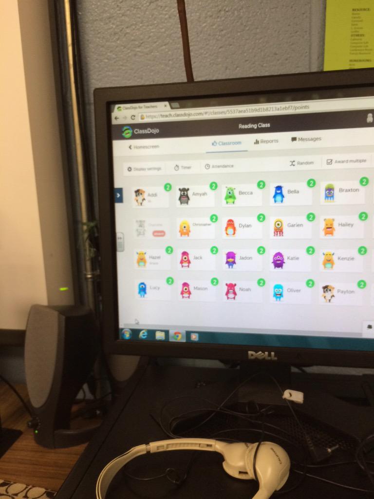 knewjackson's tweet photo. #classdojo at work this morning at #ses @SCSTechDept @PamJRowland @jflynnfswildcat So cute and the kids love it! http://t.co/HcYZzPJ2w1