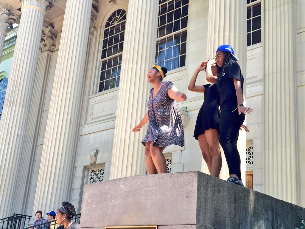 LopezABC11's tweet photo. UNC students dance it out in front of Wilson Library for the "Take Over" event. #abc11eyewitness http://t.co/1bvXZ34cbx