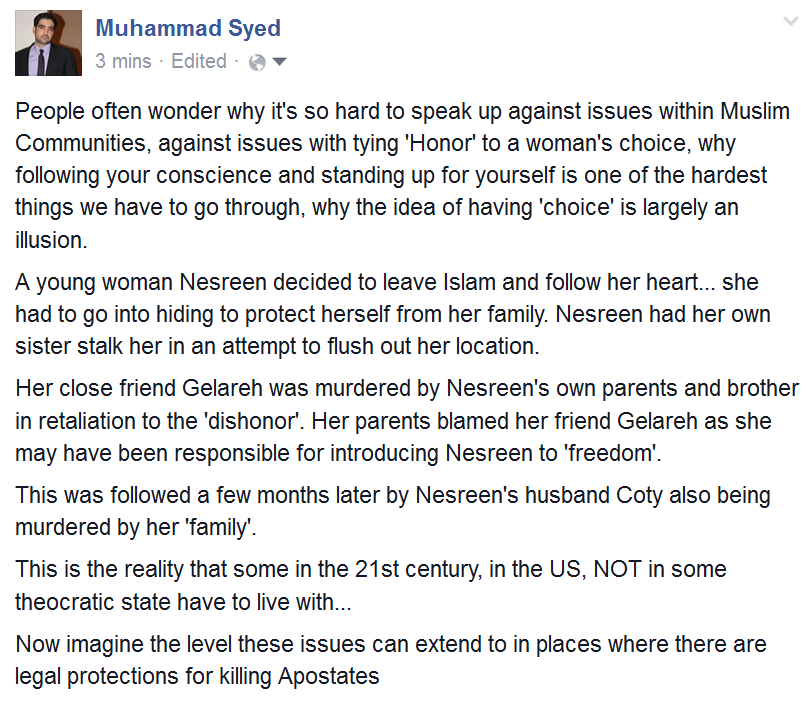 MoTheAtheist's tweet photo. Gelareh was killed b/c her friend Nesreen had the audacity 2 stand up #AnApostatesExperience http://t.co/08xyI4inpj http://t.co/Sii7In6MGk