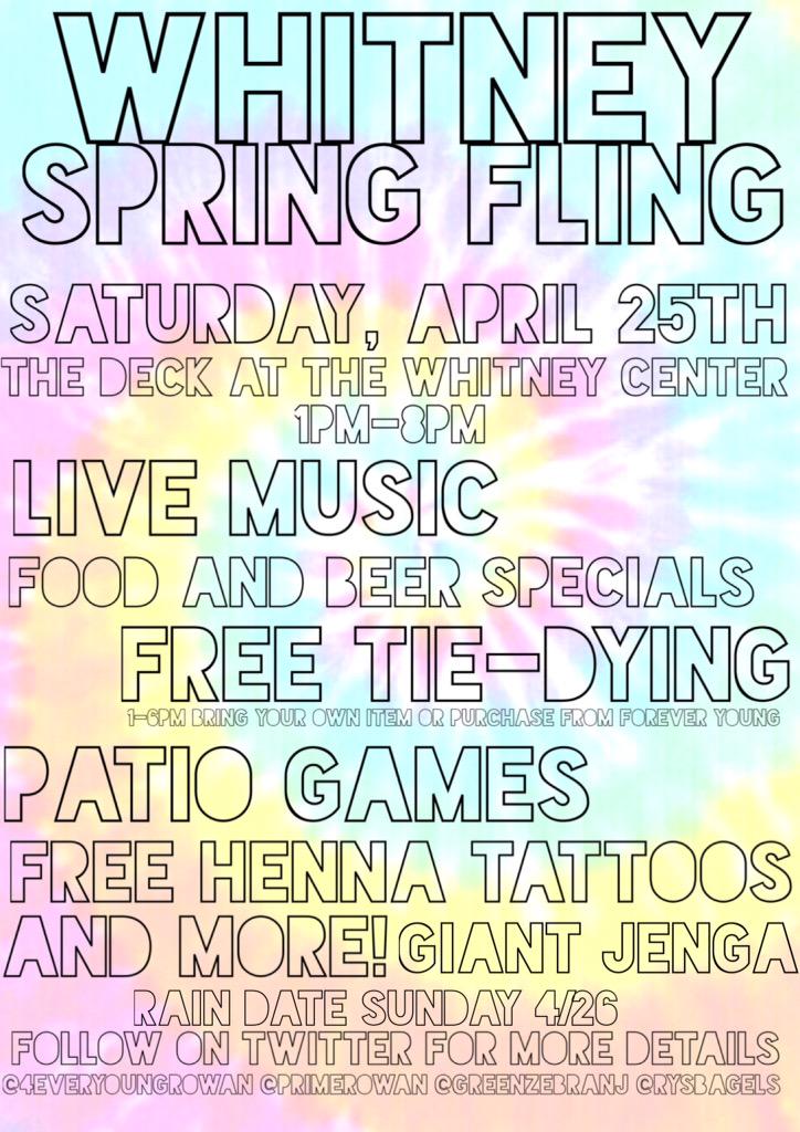 Stop by the Whitney Center deck tomorrow for live music, games, tie dying and henna! #rowan #rowanuniversity