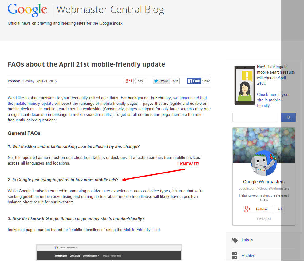 randfish's tweet photo. I should have read Google's FAQ about the mobile update more closely http://t.co/qUqyuhoy0t