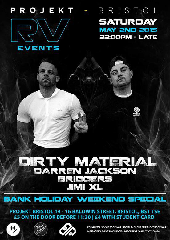 dirtymaterial's tweet photo. May 2nd - Bank Holiday Saturday catch us  @Projekt nightclub, Bristol 👊 http://t.co/VtP4IYQhib