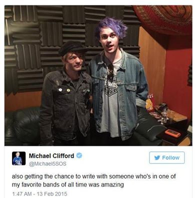 FansiteConnect's tweet photo. Deryck from @Sum41 in the studio with @5SOS @Michael5SOS back in February. http://t.co/L2F2P8FCih