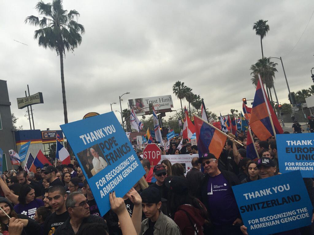 USCPolitics's tweet image. MT @USCShoahFdn: Colleague Hrag who indexed #ArmenianGenocide testimonies shares pictures from #MarchforJustice in LA