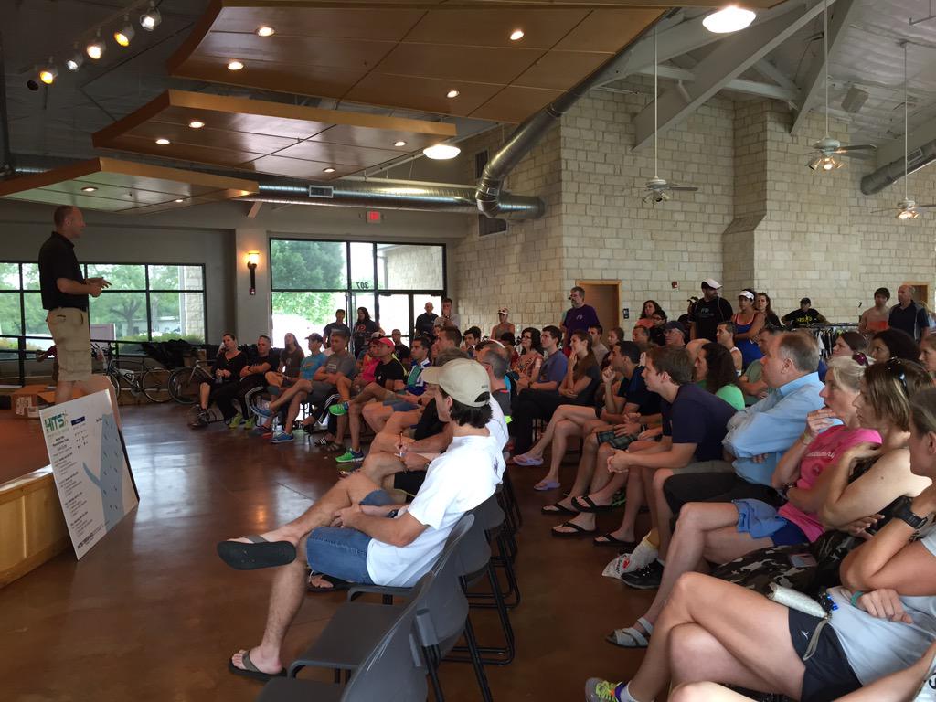 AlphaWinRacing's tweet photo. Half and Full distance #HITSMarbleFalls athletes getting the 411 from @MarkWilsonHTS #welovetheindoorcommunitycenter http://t.co/zZcC1OUNFa