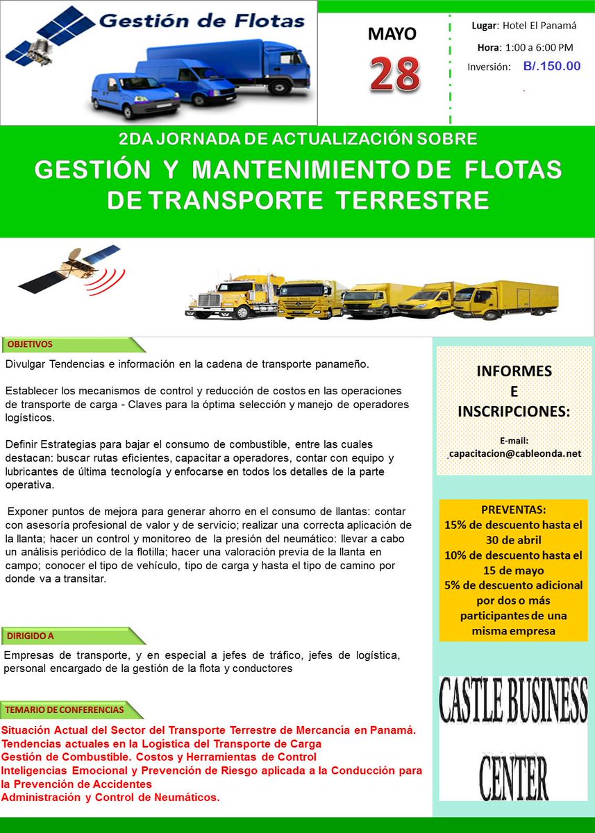 EL SECTOR DE TRANSPORTE TERRESTRE PANAMEÑO ESTÁ INVITADO A LA II JORNADA DE GESTIÓN DE FLOTAS. 28 DE MAYO DE 2015.