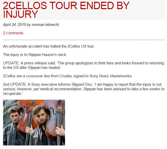 2CELLOSFanClub's tweet photo. @2CELLOS We are sad to hear the tour has ended. We hope @stjepanhauser will be better soon!   http://t.co/MdjHTvlSrE http://t.co/tfcwi0ixdB
