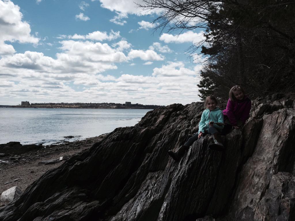 Macworth-ing it up with my girls today: picnic on the rocks + shoreline stone skipping + building fairy houses = FULL