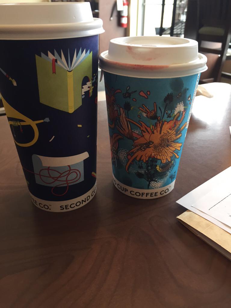 JacquiBlu76's tweet photo. New designs are fabulous @secondcup Bright & fun when we need it in the morning #MySecondOffice #coffee http://t.co/p7LdPpbEav