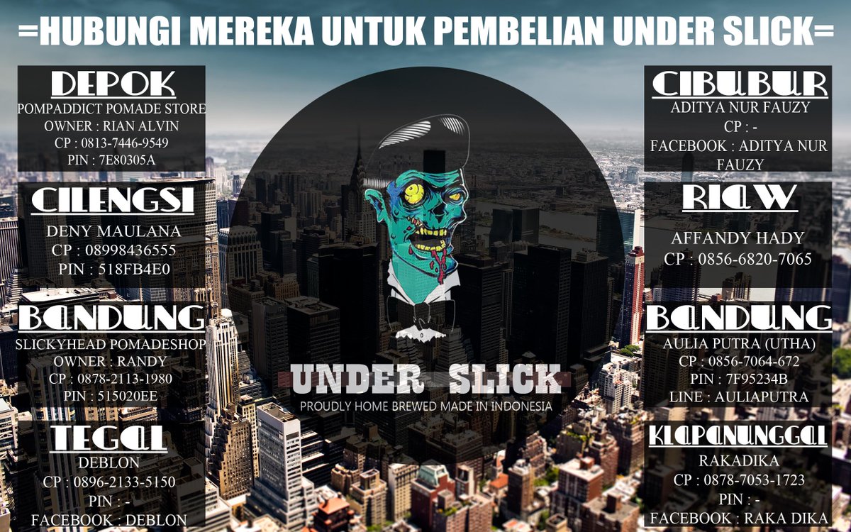 info reseller kami . buat yang mau order tapi jauh dari bogor . bisa hubungi langsung reseller under slick ya ;)