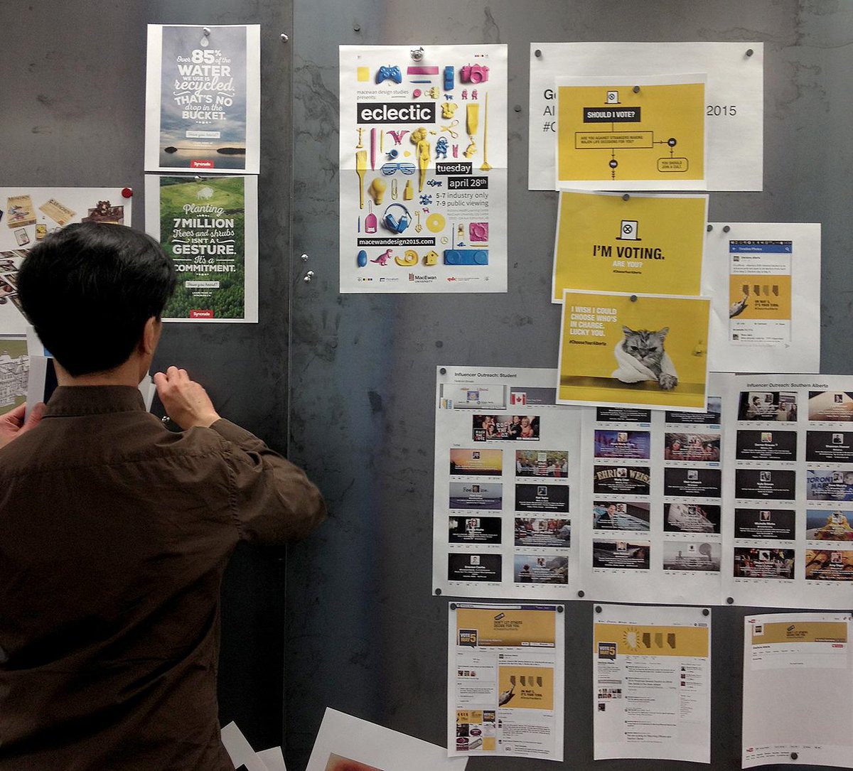 2015 MacEwan Design Portfolio Show poster on the DDB crit board! <a href="/northofnearby/">Kelsey McMillan</a> #eclectic2015 #Design #yeg #MacEwanU