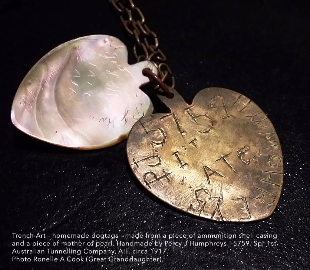 Memyni71's tweet photo. #Anzac #1stAusTunCoy #WW1 Lest We Forget. Trench Art home made dog tags. http://t.co/ir0SD0XdSe