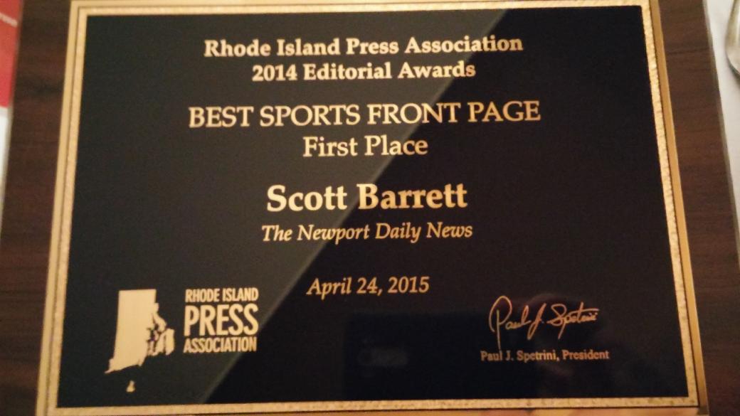 TheNewportDaily's tweet photo. Sports Editor Scott Barrett took first in Best Sports Front Page for his Portsmouth vs. Middletown page. #RIPAAwards http://t.co/ukuzmcfoF8