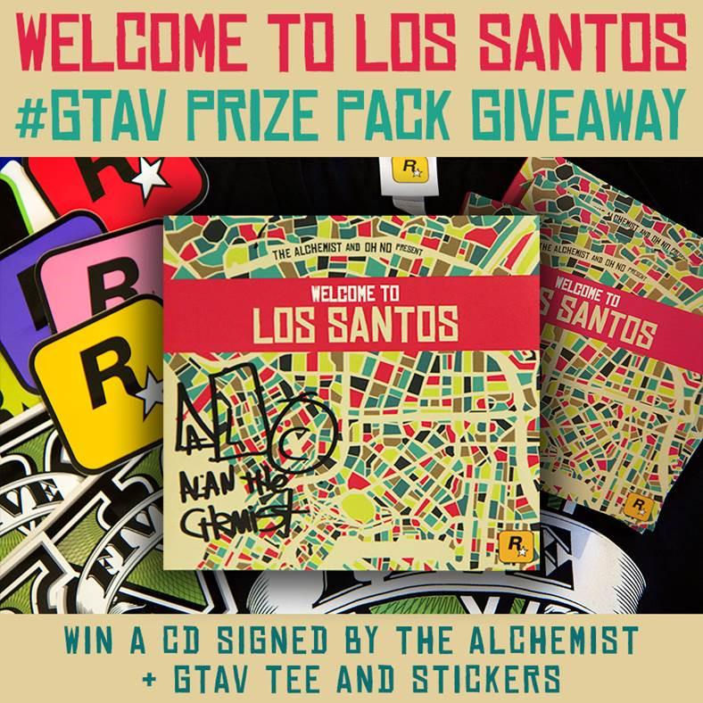 RockstarGames's tweet image. Retweet for chance to win a Welcome to Los Santos CD signed by @Alchemist #GTAV tee &amp;amp; stickers rsg.ms/b7df7ae