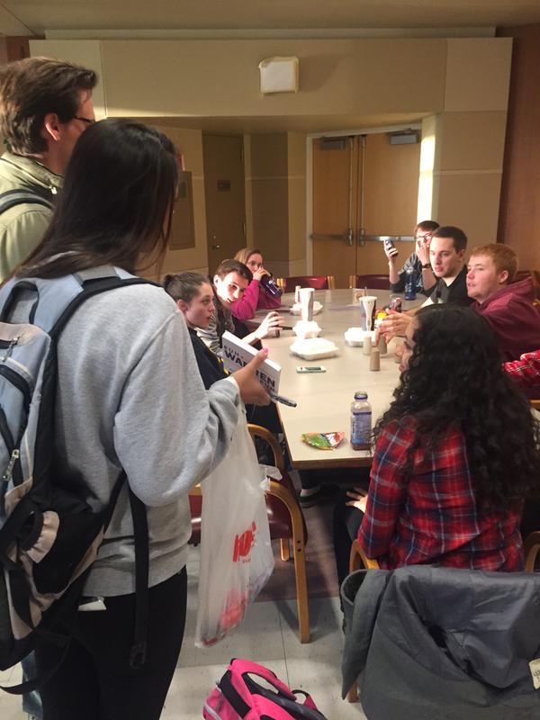 UIowaforWarren's tweet photo. #Hawkeyes4Warren speaking w/ fellow #Hawkeyes about why they support @SenWarren for entering the race #RunWarrenRun http://t.co/vXZx0X3RLf