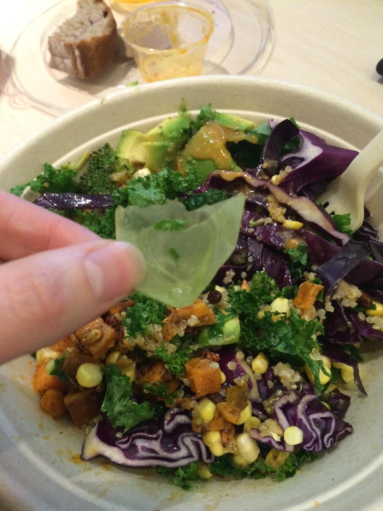 KMTreier's tweet photo. @sweetgreen, thx for the plastic in my salad, and no response from customer service. #disappointed http://t.co/MZpqPbGsya