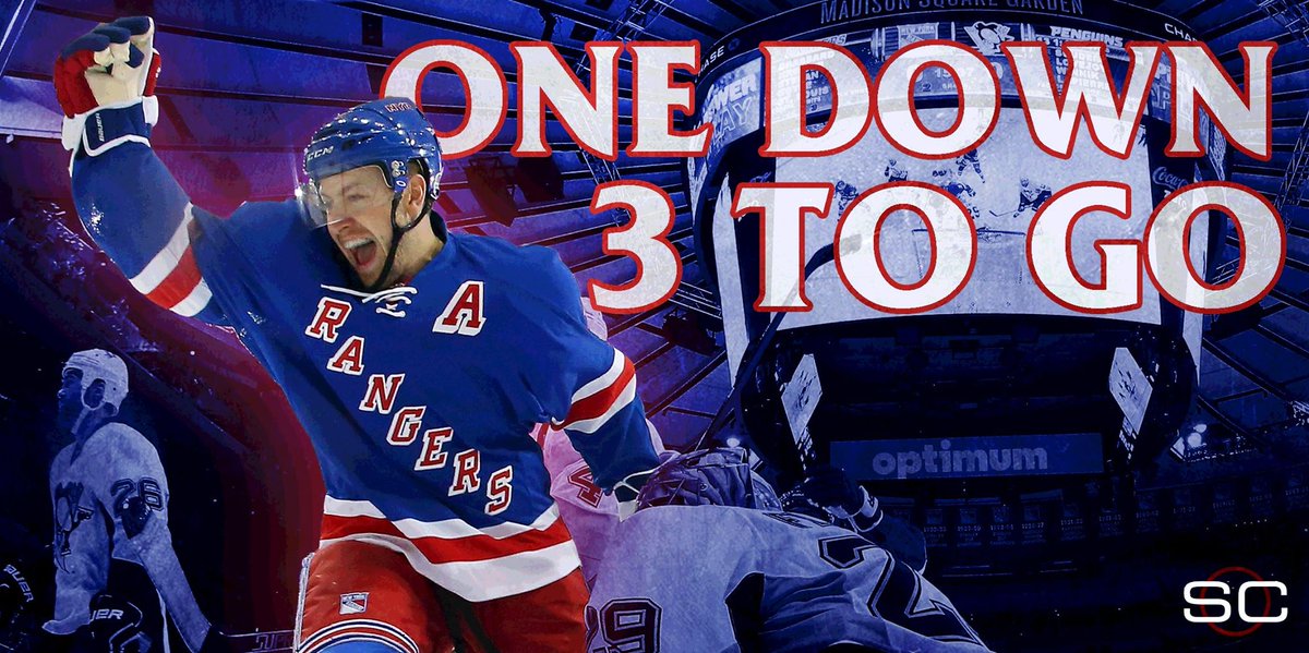 SportsCenter's tweet photo. Rangers are moving on! Carl Hagelin scores the OT winner as New York beats Pittsburgh, 2-1, and wins series, 4-1. http://t.co/UsEPnWGgMF