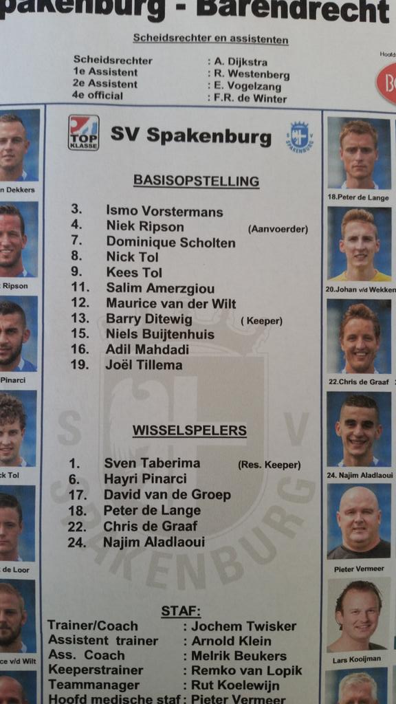 SV_Spakenburg's tweet photo. Om 14.30 uur gaat het los op de Westmaat bij het duel Spakenburg - Barendrecht. De opstellingen! #spabar http://t.co/rAzKXQe1nO