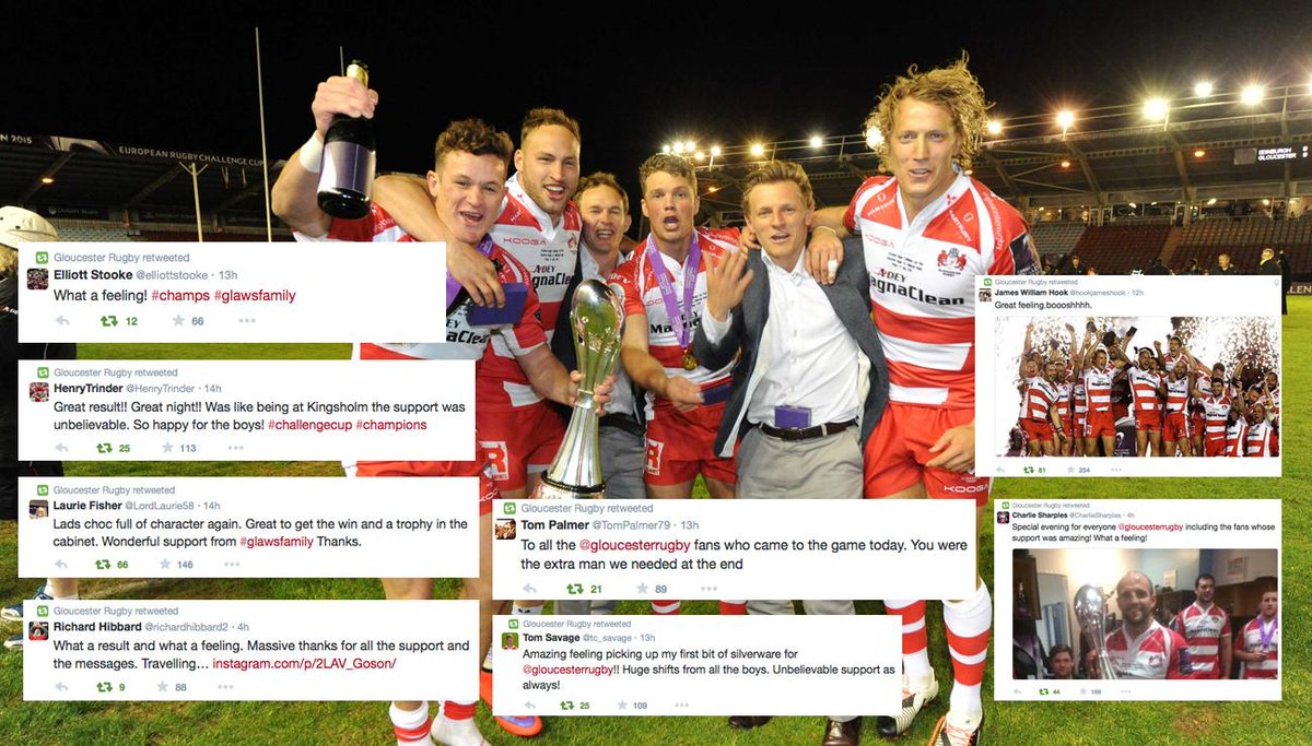 gloucesterrugby's tweet photo. REACTION: The Cherry and Whites take to Twitter to celebrate a historic Gloucester Rugby night. #GLOSvEDIN http://t.co/mSBXrnmZ1z