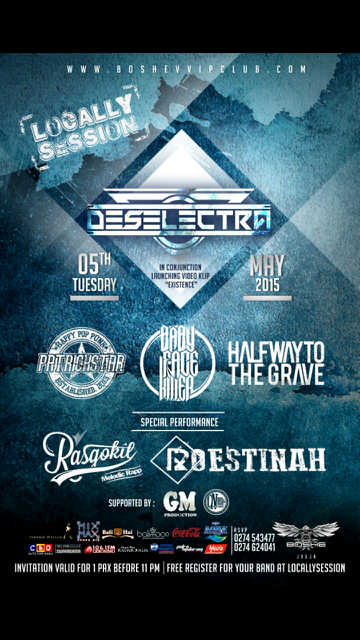 Hello mates
@RASGOKIL <a href="/BabyFaceKiller5/">BABY FACE KILLER</a> <a href="/HTTGofficial/">Halfway to the Grave</a> <a href="/RoestinahBand/">Roestinah</a> 
Sampai ketemu di 5 mei nanti yah
<a href="/boshejogja/">BOSHE JOGJA</a>