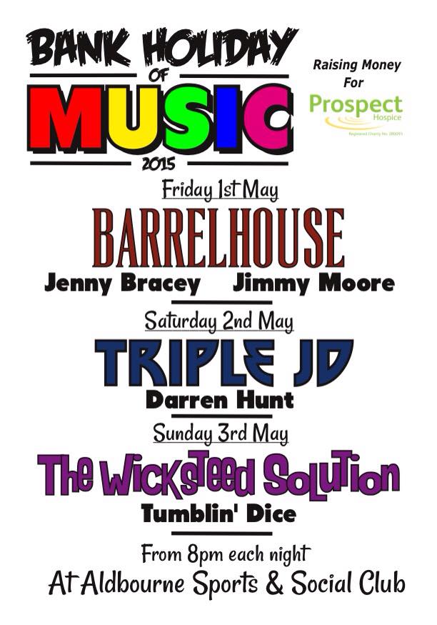 The Bank Holiday of Music at Aldbourne Social Club continues tonight &amp; tomorrow! Raising money for <a href="/prospecthospice/">Prospect Hospice</a>!!