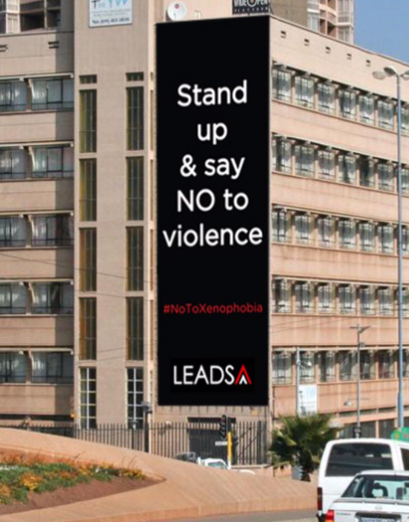 ThuliMadonsela3's tweet photo. "@Abramjee: #NoToXenophobia Thanks @PrimediaGroup -- STAND UP AND SAY NO TO VIOLENCE - #LeadSA http://t.co/FMeVvSOsUz"