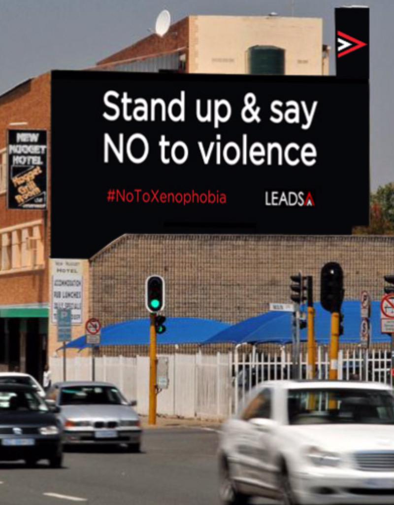 ThuliMadonsela3's tweet photo. "@Abramjee: #NoToXenophobia Thanks @PrimediaGroup -- STAND UP AND SAY NO TO VIOLENCE - #LeadSA http://t.co/FMeVvSOsUz"
