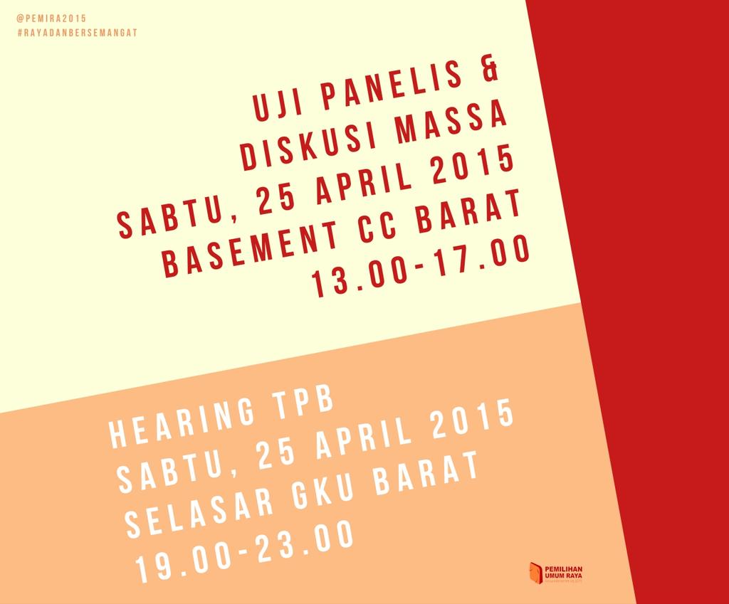 [REMINDER]
Hari ini ada Uji Panelis &amp; Hearing TPB! Be there,massa kampus! <a href="/arspraeparandi/">HMF 'Ars Praeparandi' ITB</a> <a href="/HMRH_ITB/">HMRH ITB</a> <a href="/IMAG_ITB/">IMA Gunadharma</a>
