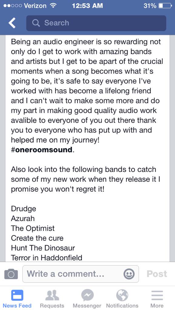 OneRoomSound's tweet photo. go follow all of these bands. It will change your life. #OneRoomSound. http://t.co/o8kbSeAn4p